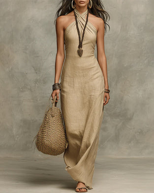 Halter Neck Cross Front Chic Long Dress