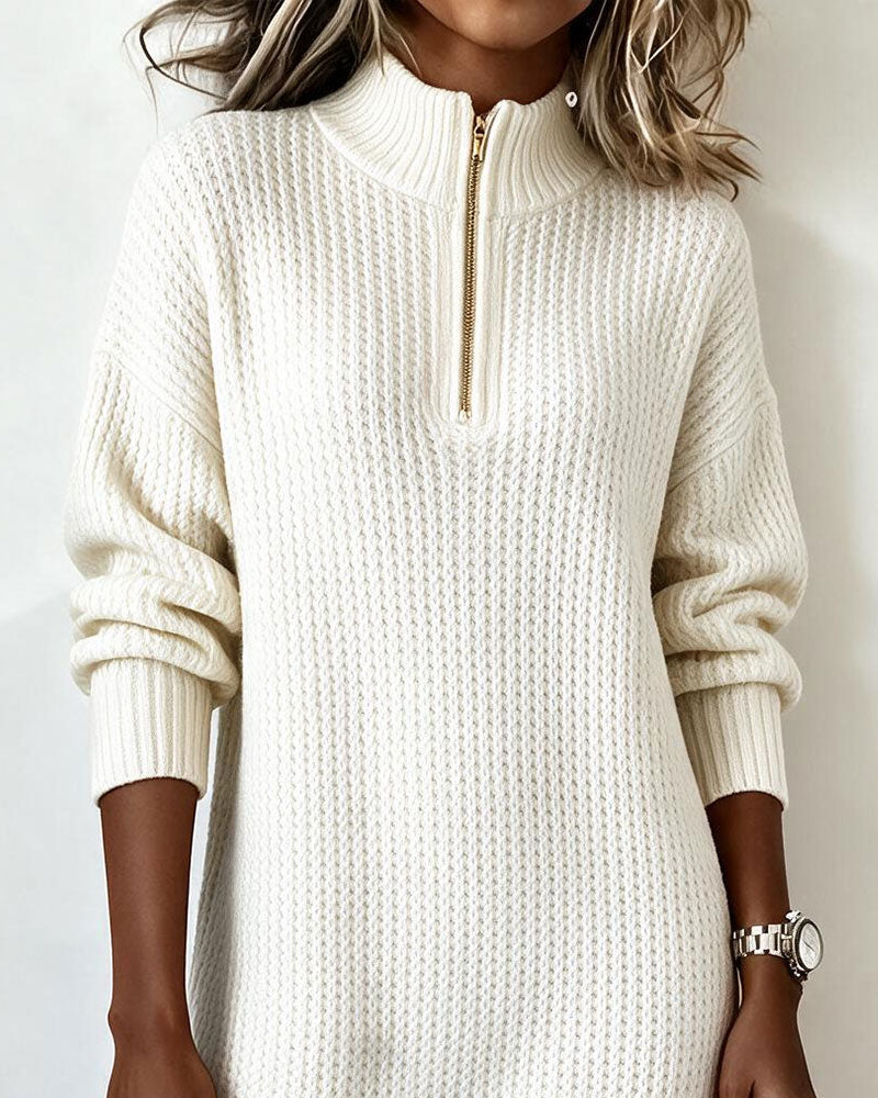 Half-Zip Turtleneck Solid Color Sweater Dress