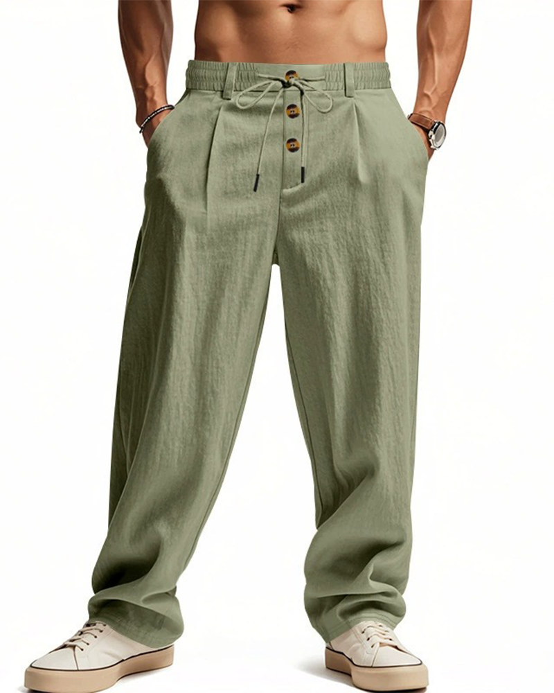 Casual Solid-Color Straight-Leg Pants