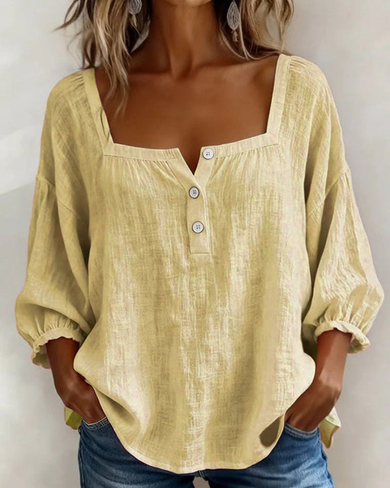 Simple Square Neck Long Sleeve Blouse
