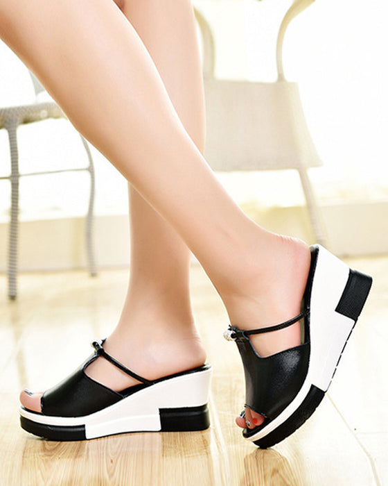 Colorblock Open Toe Wedge Sandals
