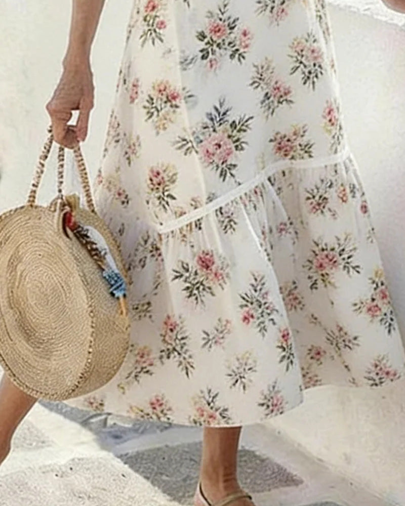 Tiny Floral Crewneck Patchwork Dress