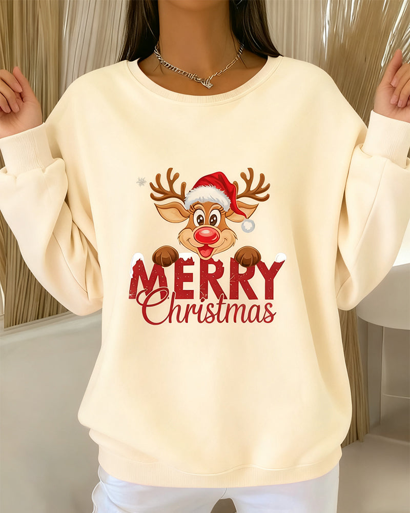 Long-Sleeved Loose-Fitting Printed Sweatshirt