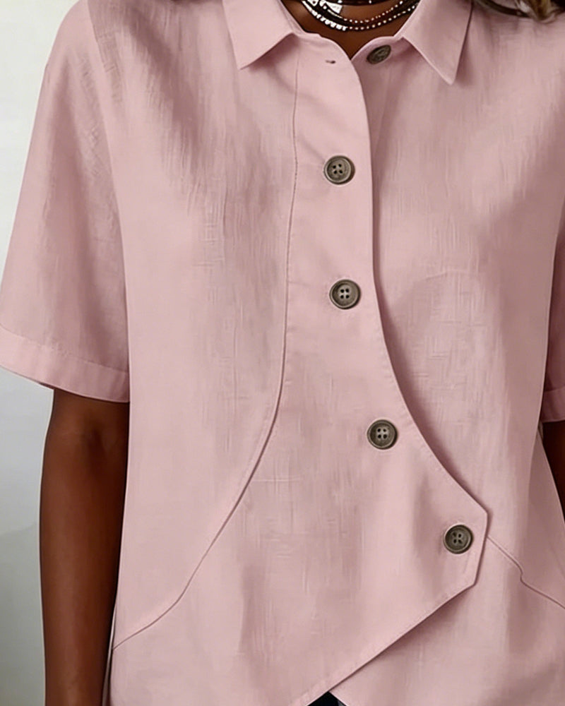 Asymmetrical Cotton Linen Placket Button-Down Shirt