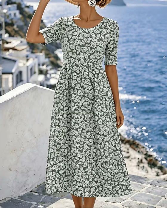 Crew Neck Casual A-Line Dress