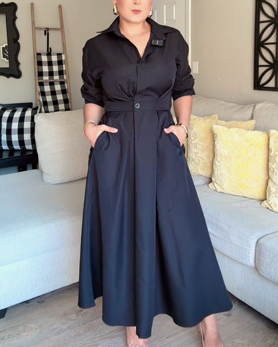 Lapel Waist Shirt Dress