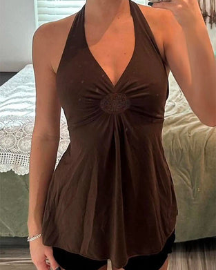 Halter V-Neck Twist Solid Tank Top