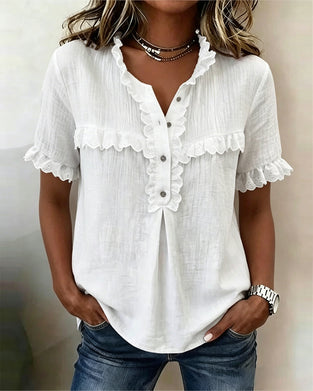 V-Neck Half Placket Blouse