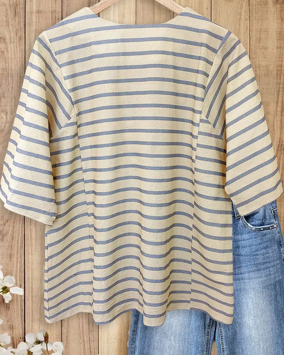 Stripe Texture Half Sleeve Relaxed Blouse