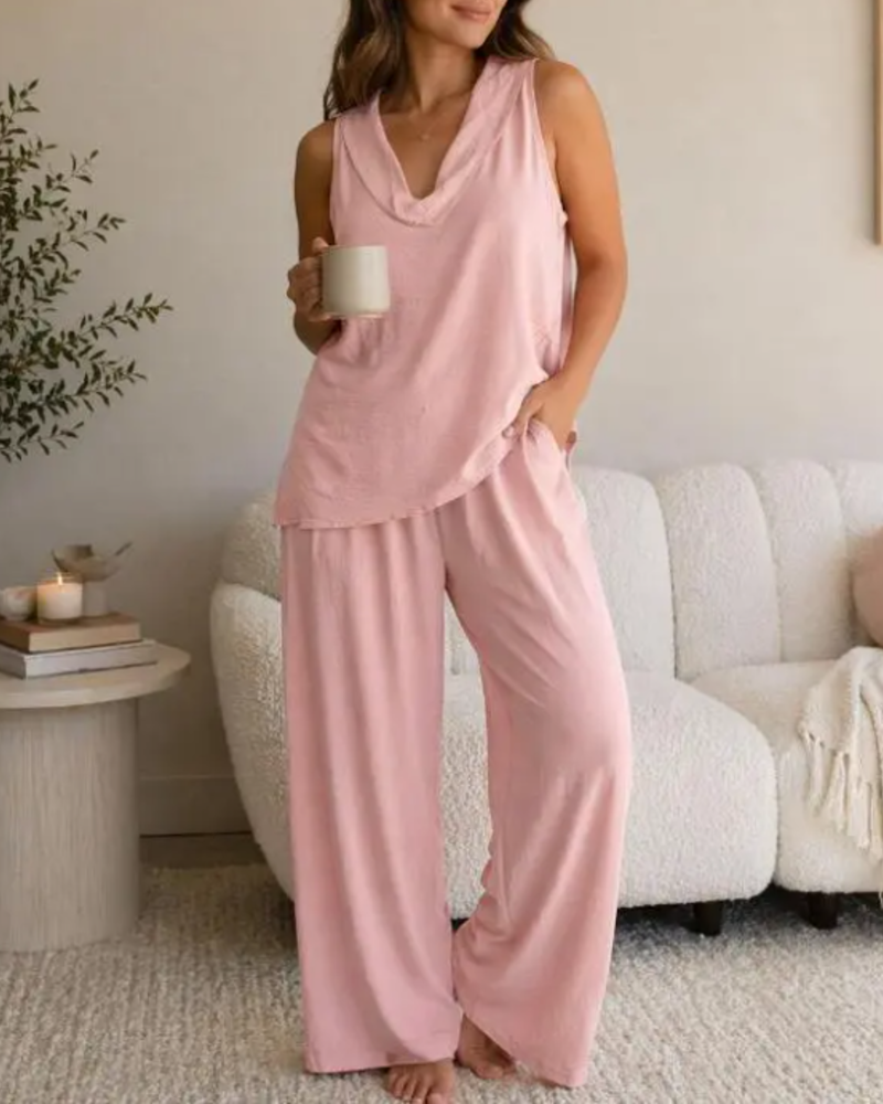 V-Neck Solid Color Sleeveless Suit