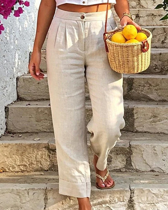 Casual Button Straight Pants