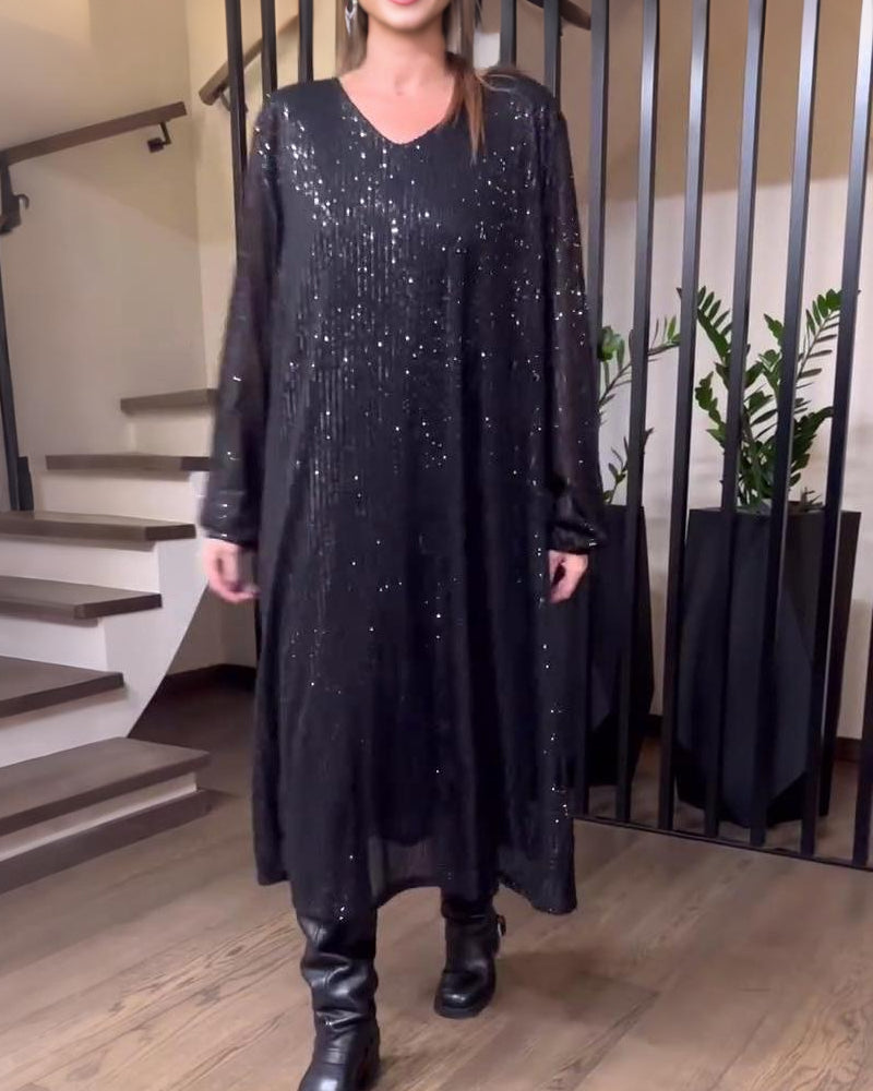 V-Neck Solid Color Fashion Dress