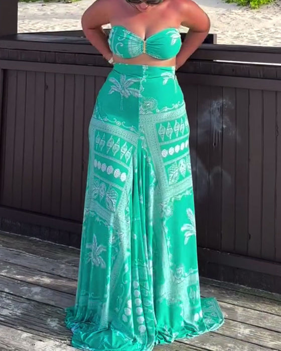 Personalized And Elegant Chest-Wrapped Printed Swimsuit