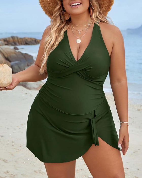 Sexy V-Neck Solid Color One-Piece Swimsuit