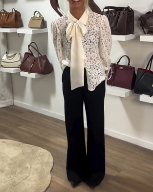 French-Style Long-Sleeved Ribbon Shirt