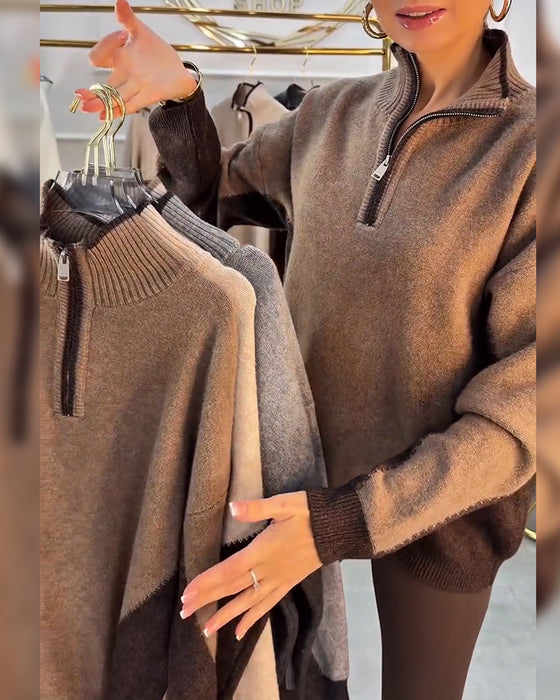Half-Zip Contrast Color Jumper