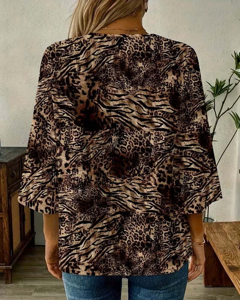 Leopard V-neck Blouse