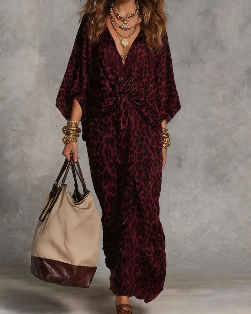 Trendy Leopard Batwing Sleeve Dress