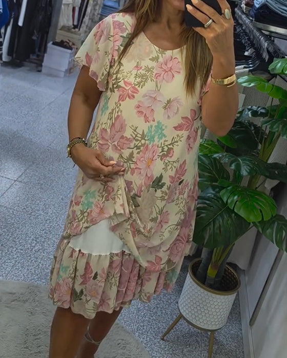 Round Neck Floral Double Layer Dress