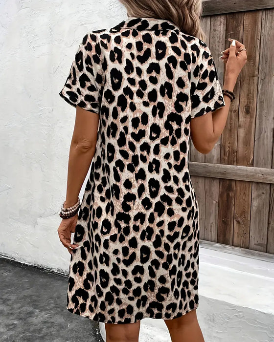 Lapel Slim Leopard Print Dress