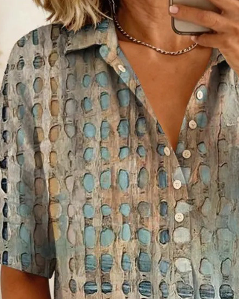Polka Dot Print Button Half-Placket Blouse