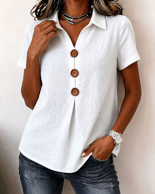 Lapel Three-Button Short Sleeve Blouse