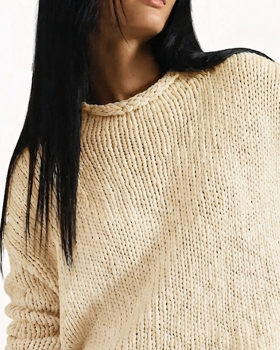 Crew Neck Short Long Sleeve Solid Pullover