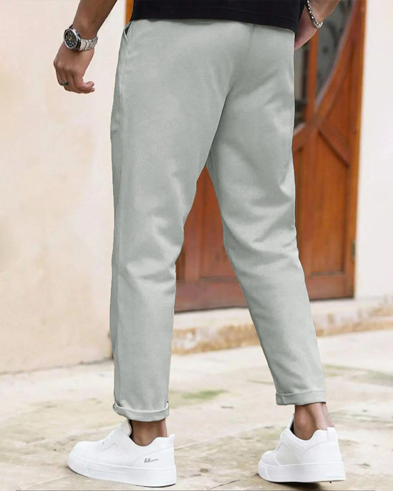 Men's Solid Drawstring Slim Fit Cropped Pant