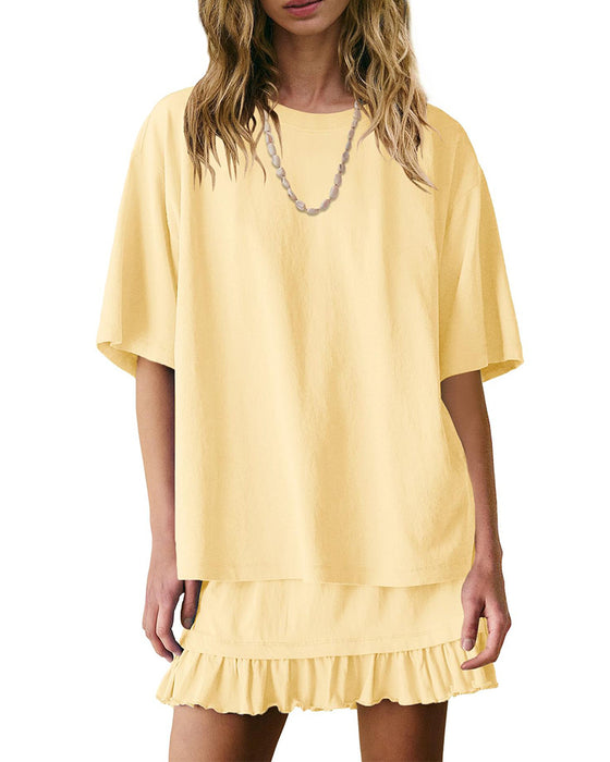 Round Neck Solid Color Two Piece Set
