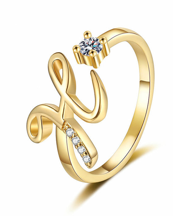 Adjustable Sparkling Initial Ring For Women