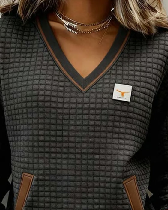 Casual Long-Sleeved V-Neck Sweatshirt