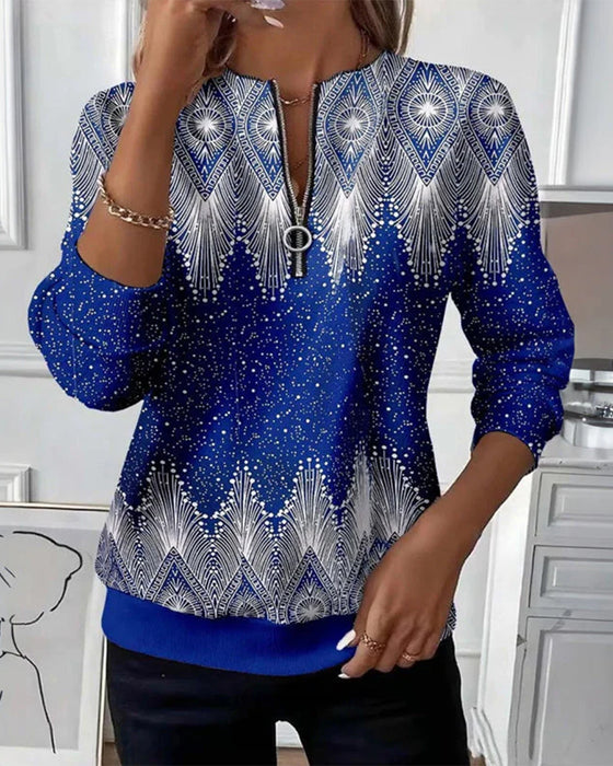 Half-Zip Retro Printed Hoodie