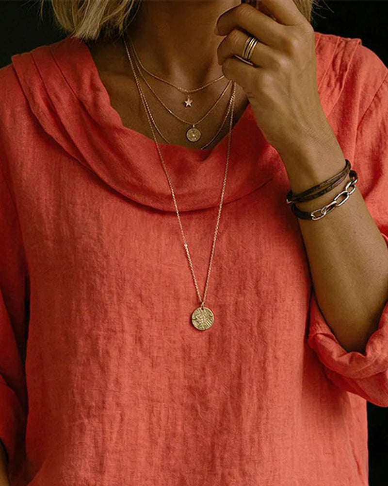 Turn-Down Collar Linen Top