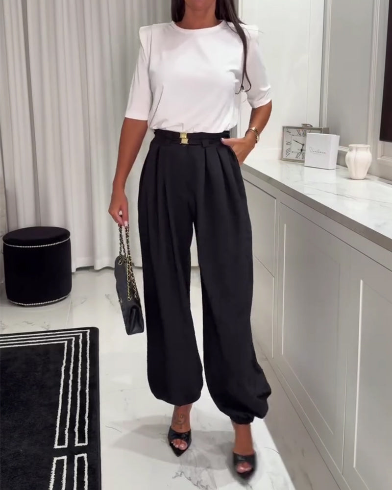 High-Waisted Lantern Pants With Cinched Cuffs