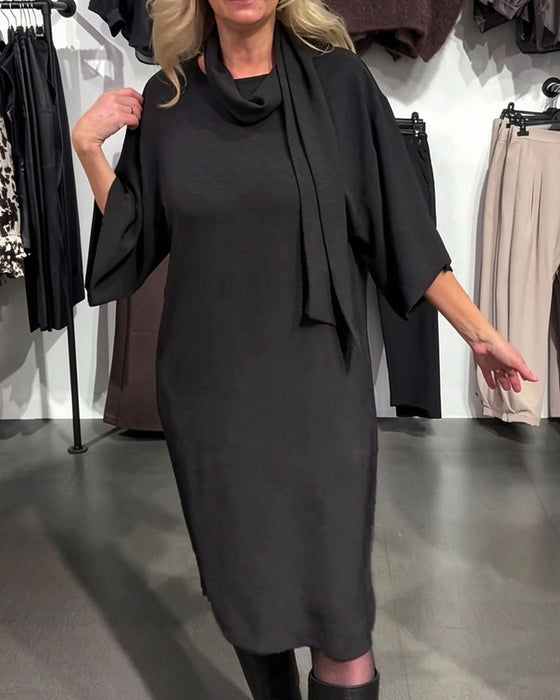 Scarf Collar Ribbon Tie Half Sleeve Dress