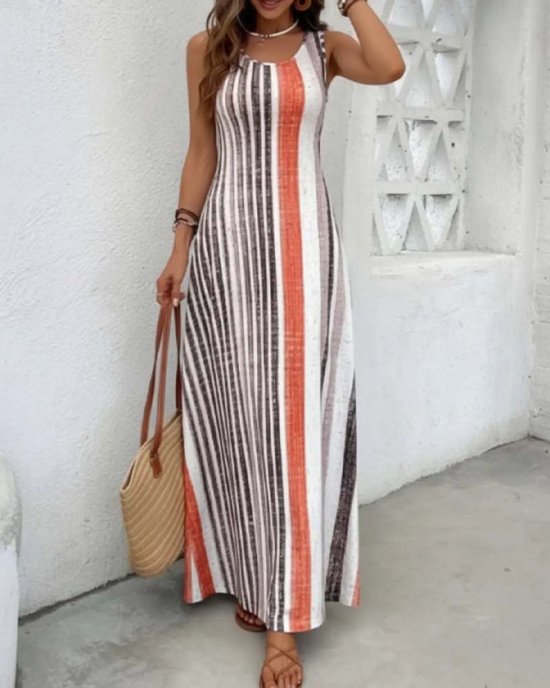 Sleeveless Colorful Stripe Dress