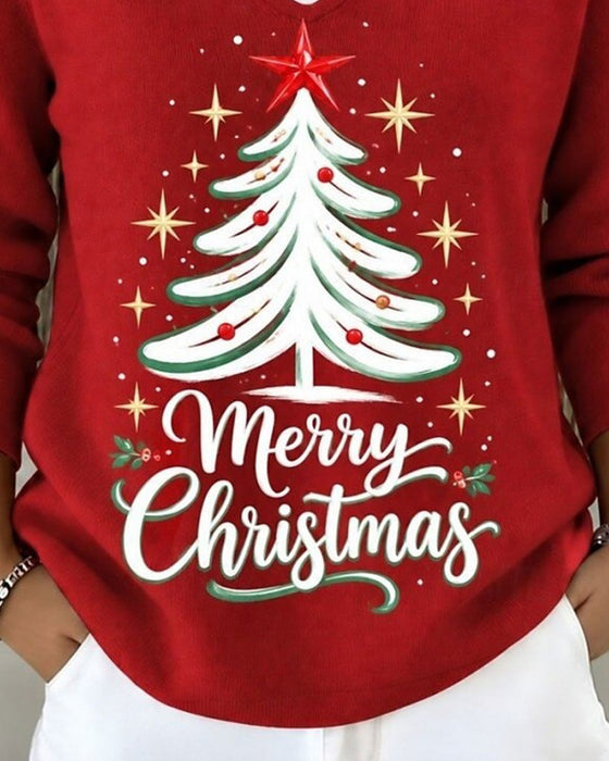 Christmas Tree Print Long Sleeve Top