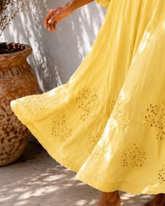 V-Neck Ruffle Shirred Dress
