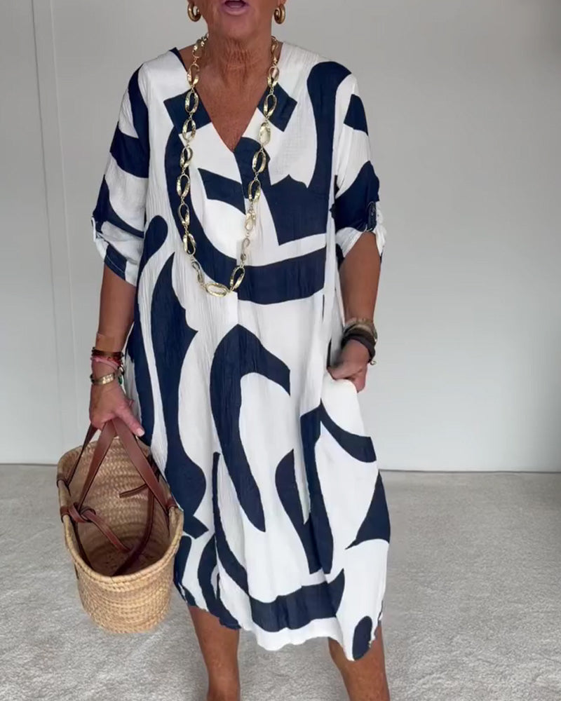Geometric Abstract Print Loose Fit Dress