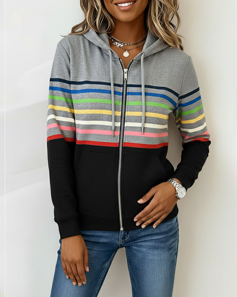 Long-Sleeved Rainbow Striped Hoodie