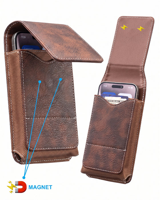 🔥Waist Belt Cell Phone Pouch 📱 Multi-Pocket Leather Holster with Card Holder