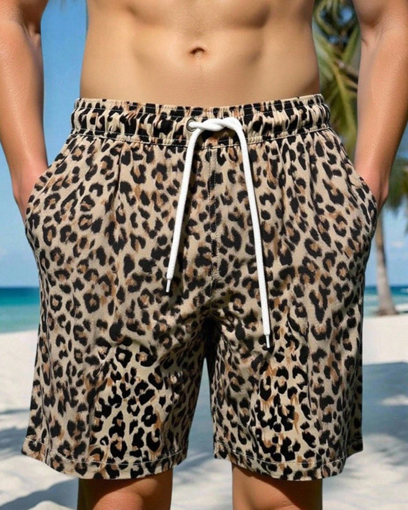 Men's Leopard Print Beach Shorts