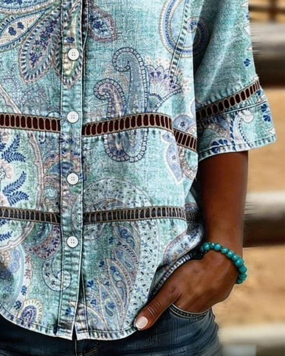 Paisley Print Three-Quarter Sleeve Shirt