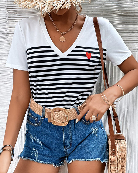 V-Neck Striped All-Match T-Shirt