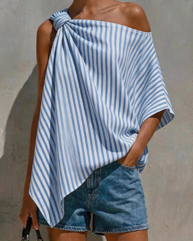 Striped Loose Asymmetric Design Blouse