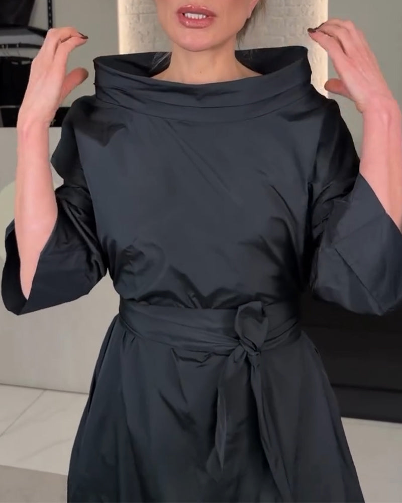 Wide-Neck Tie-Up Fashionable Long Dress