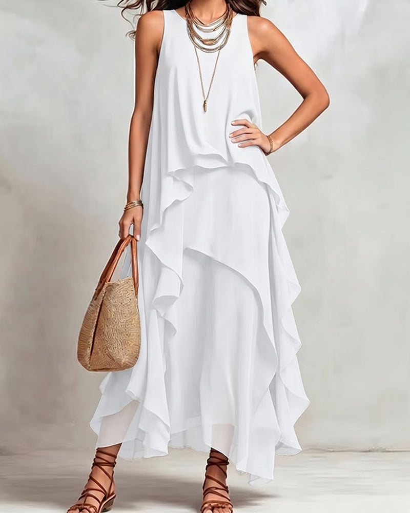 Crew Neck Sleeveless Irregular Dress