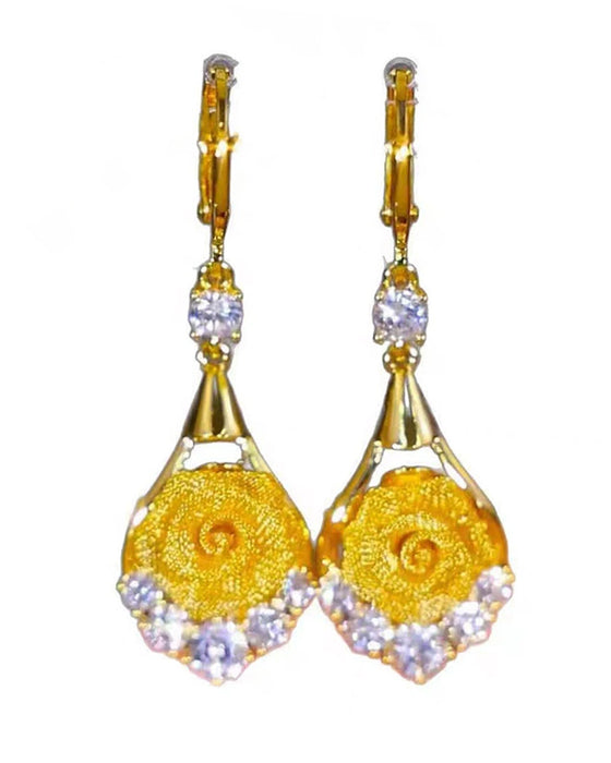 Elegant Mesh Earrings With Rose Motif