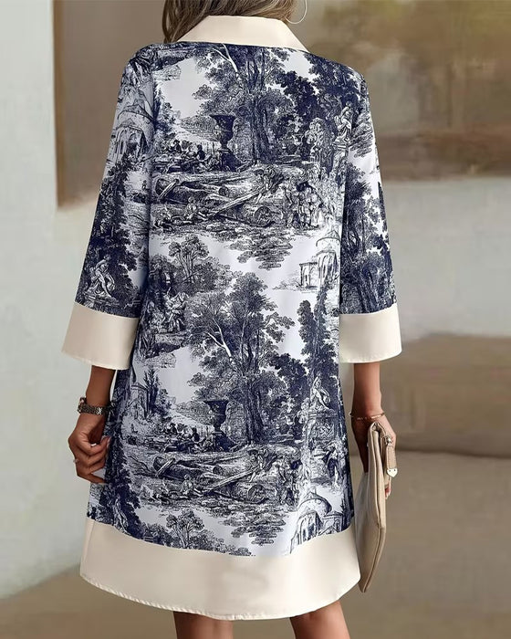 Ink-Wash Print Button Dress