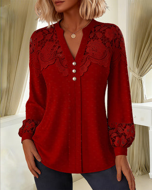 V-Neck Spliced Loose Blouse
